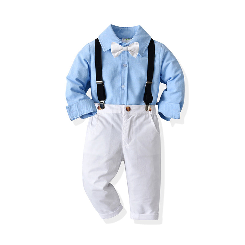 2 Pieces Set Baby Kid Boys Solid Color Bow Shirts And Pants Wholesale 211109348