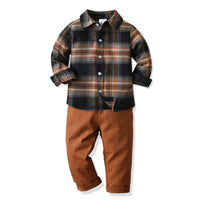 Load image into Gallery viewer, 2 Pieces Set Kid Boys Checked Shirts And Solid Color Pants Wholesale 211109349
