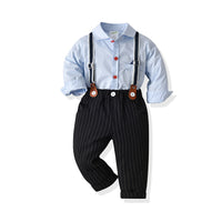 Load image into Gallery viewer, 2 Pieces Set Baby Boys Birthday Party Solid Color Bow Shirts And Striped Jumpsuits Wholesale 21110935
