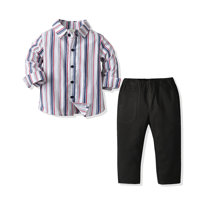 2 Pieces Set Baby Kid Boys Striped Shirts And Solid Color Pants Wholesale 211109350