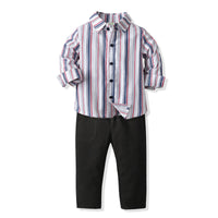 Load image into Gallery viewer, 2 Pieces Set Baby Kid Boys Striped Shirts And Solid Color Pants Wholesale 211109350
