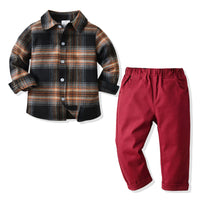 Load image into Gallery viewer, 2 Pieces Set Kid Boys Checked Shirts And Solid Color Pants Wholesale 211109351
