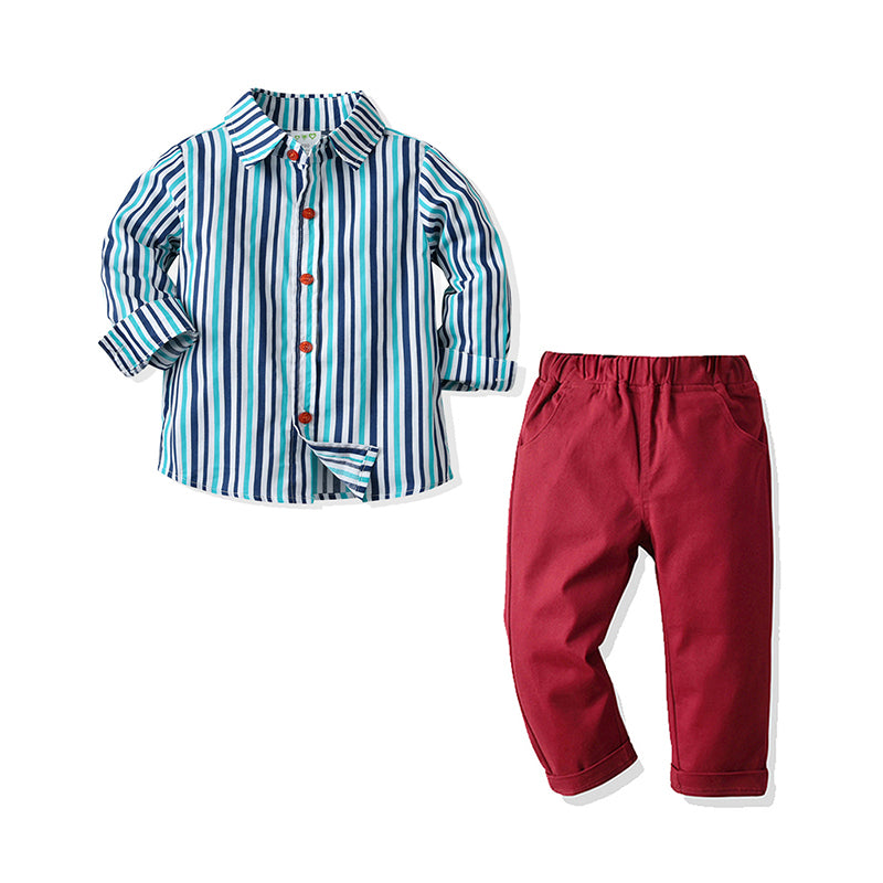 2 Pieces Set Baby Kid Boys Striped Shirts And Solid Color Pants Wholesale 211109355