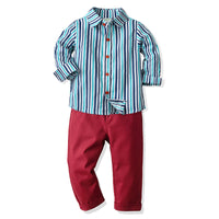 Load image into Gallery viewer, 2 Pieces Set Baby Kid Boys Striped Shirts And Solid Color Pants Wholesale 211109355
