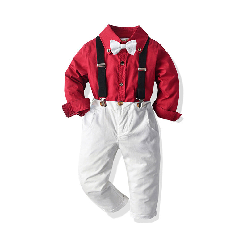 2 Pieces Set Kid Boys Solid Color Bow Shirts And Pants Wholesale 211109356