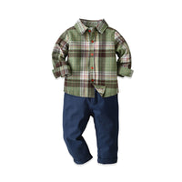 Load image into Gallery viewer, 2 Pieces Set Kid Boys Checked Shirts And Solid Color Pants Wholesale 211109358
