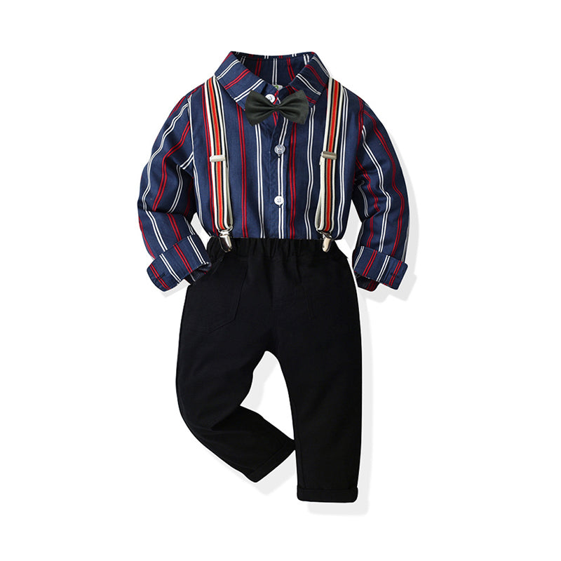 2 Pieces Set Baby Kid Boys Birthday Party Striped Bow Shirts And Solid Color Jumpsuits Wholesale 21110936