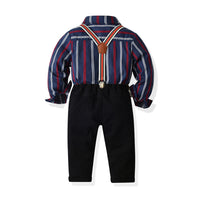 Load image into Gallery viewer, 2 Pieces Set Baby Kid Boys Birthday Party Striped Bow Shirts And Solid Color Jumpsuits Wholesale 21110936
