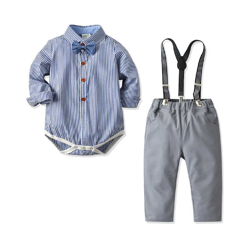 2 Pieces Set Baby Kid Boys Striped Bow Shirts And Solid Color Pants Wholesale 211109361