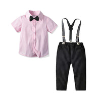 Load image into Gallery viewer, 2 Pieces Set Baby Kid Boys Solid Color Bow Shirts And Striped Pants Wholesale 211109375
