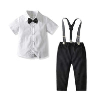 Load image into Gallery viewer, 2 Pieces Set Baby Kid Boys Solid Color Bow Shirts And Striped Pants Wholesale 211109375
