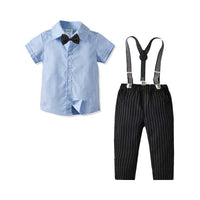 Load image into Gallery viewer, 2 Pieces Set Baby Kid Boys Solid Color Bow Shirts And Striped Pants Wholesale 211109375
