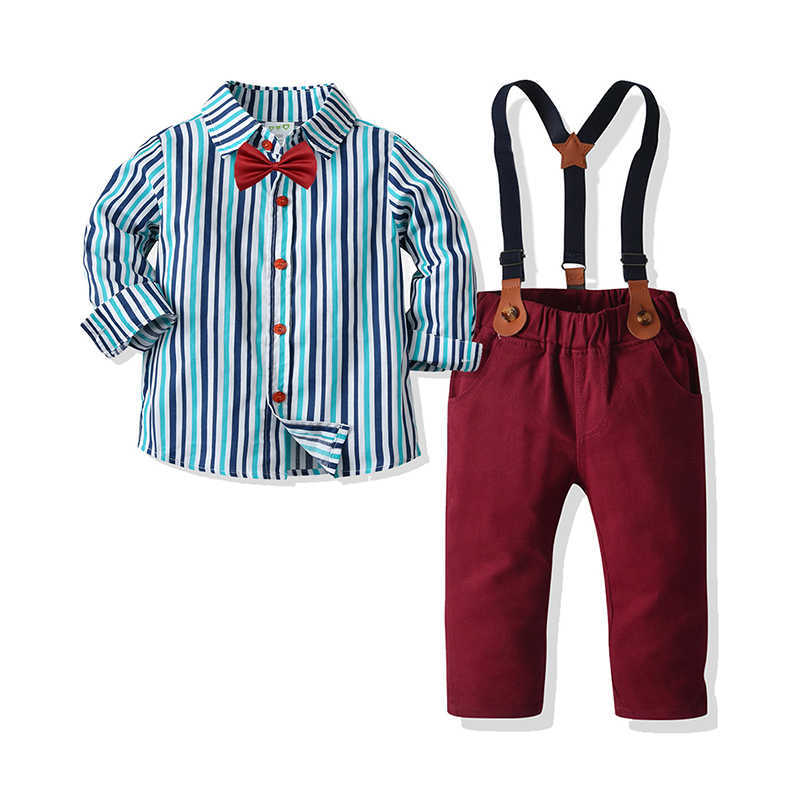 2 Pieces Set Baby Kid Boys Striped Bow Shirts And Solid Color Pants Wholesale 211109377