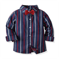 Load image into Gallery viewer, 2 Pieces Set Kid Boys Striped Shirts And Solid Color Ripped Jeans Wholesale 211109378
