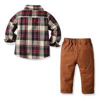 Load image into Gallery viewer, 2 Pieces Set Baby Kid Boys Checked Print Shirts And Solid Color Pants Wholesale 211109386
