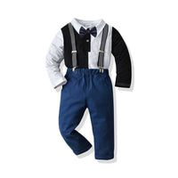 Load image into Gallery viewer, 2 Pieces Set Baby Kid Boys Dressy Color-blocking Bow Shirts And Striped Suits Trousers Wholesale 211109389

