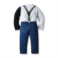 Load image into Gallery viewer, 2 Pieces Set Baby Kid Boys Dressy Color-blocking Bow Shirts And Striped Suits Trousers Wholesale 211109389
