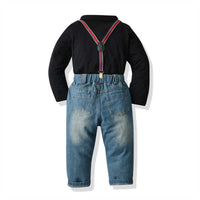 Load image into Gallery viewer, 2 Pieces Set Baby Kid Boys Color-blocking Bow Polo Shirts And Ripped Jeans Wholesale 211109399
