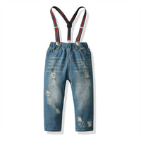 Load image into Gallery viewer, 2 Pieces Set Baby Kid Boys Color-blocking Bow Polo Shirts And Ripped Jeans Wholesale 211109399
