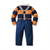 Load image into Gallery viewer, 2 Pieces Set Baby Kid Boys Dressy Color-blocking Bow Polo Shirts And Striped Pants Wholesale 211109405
