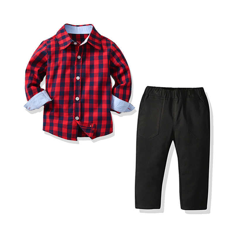 2 Pieces Set Baby Kid Boys Dressy Checked Shirts And Suits Trousers Wholesale 211109407