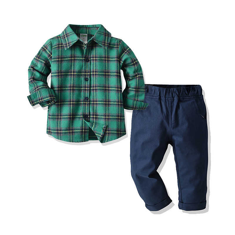 2 Pieces Set Baby Kid Boys Dressy Checked Shirts And Suits Trousers Wholesale 211109408