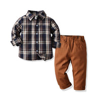 Load image into Gallery viewer, 2 Pieces Set Baby Kid Boys Dressy Checked Shirts And Suits Trousers Wholesale 211109409
