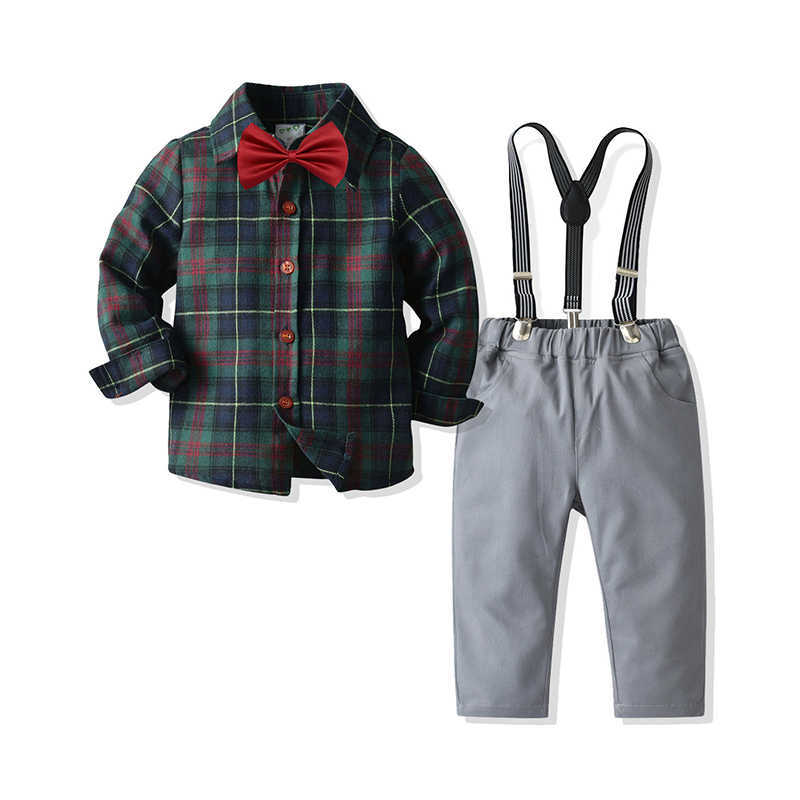 2 Pieces Set Baby Kid Boys Dressy Checked Bow Shirts And Suits Trousers Wholesale 211109411