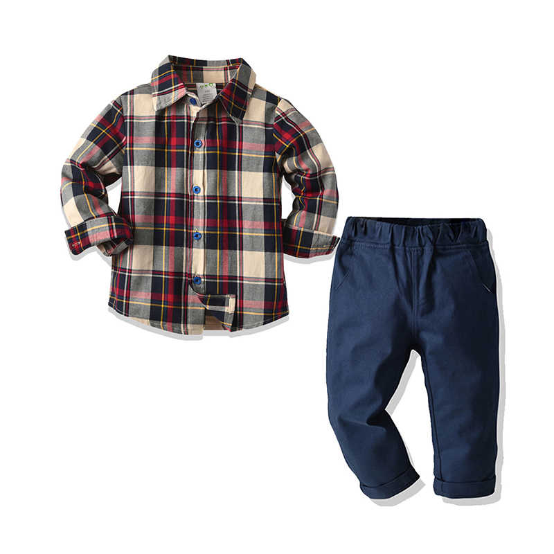 2 Pieces Set Baby Kid Boys Dressy Checked Shirts And Suits Trousers Wholesale 211109413