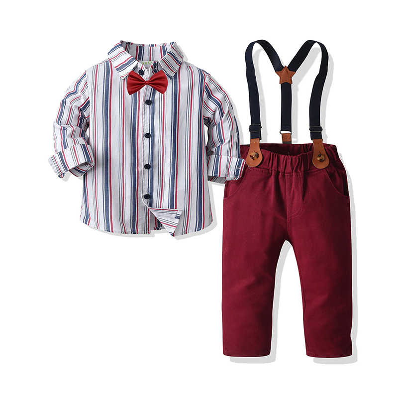 2 Pieces Set Baby Kid Boys Dressy Striped Bow Shirts And Suits Trousers Wholesale 211109416