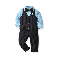 Load image into Gallery viewer, 3 Pieces Set Baby Kid Boys Dressy Striped Vests Waistcoats Solid Color Bow Shirts And Suits Trousers Wholesale 211109418
