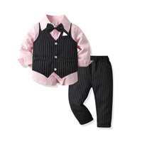 Load image into Gallery viewer, 3 Pieces Set Baby Kid Boys Dressy Striped Vests Waistcoats Solid Color Bow Shirts And Suits Trousers Wholesale 211109418
