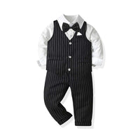 Load image into Gallery viewer, 3 Pieces Set Baby Kid Boys Dressy Striped Vests Waistcoats Solid Color Bow Shirts And Suits Trousers Wholesale 211109418
