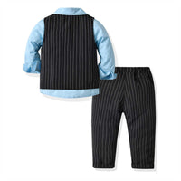Load image into Gallery viewer, 3 Pieces Set Baby Kid Boys Dressy Striped Vests Waistcoats Solid Color Bow Shirts And Suits Trousers Wholesale 211109418
