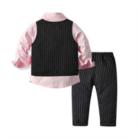 Load image into Gallery viewer, 3 Pieces Set Baby Kid Boys Dressy Striped Vests Waistcoats Solid Color Bow Shirts And Suits Trousers Wholesale 211109418
