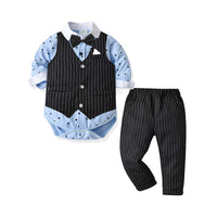Load image into Gallery viewer, 3 Pieces Set Baby Kid Boys Dressy Striped Vests Waistcoats Star Bow Jumpsuits And Suits Trousers Wholesale 211109421
