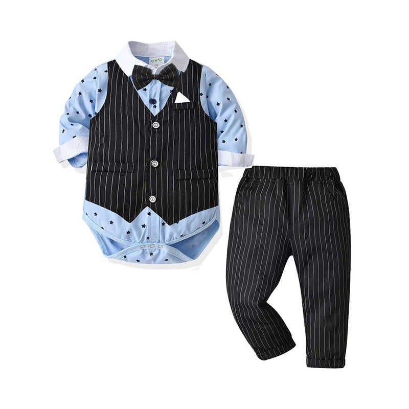 3 Pieces Set Baby Kid Boys Dressy Striped Vests Waistcoats Star Bow Jumpsuits And Suits Trousers Wholesale 211109421