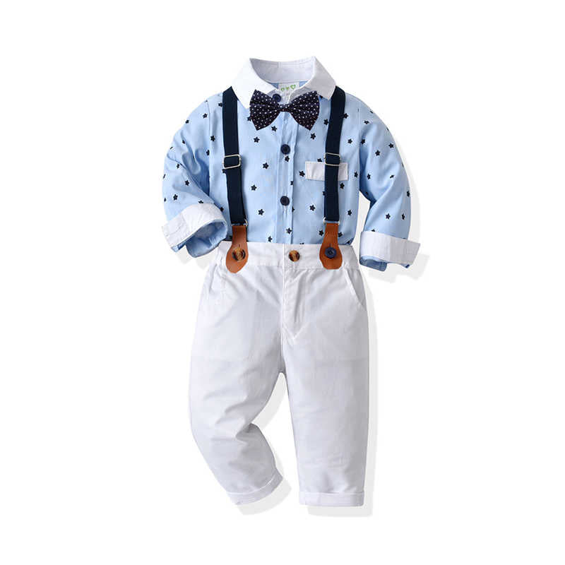2 Pieces Set Baby Kid Boys Dressy Star Bow Print Rompers And Suits Trousers Wholesale 211109422
