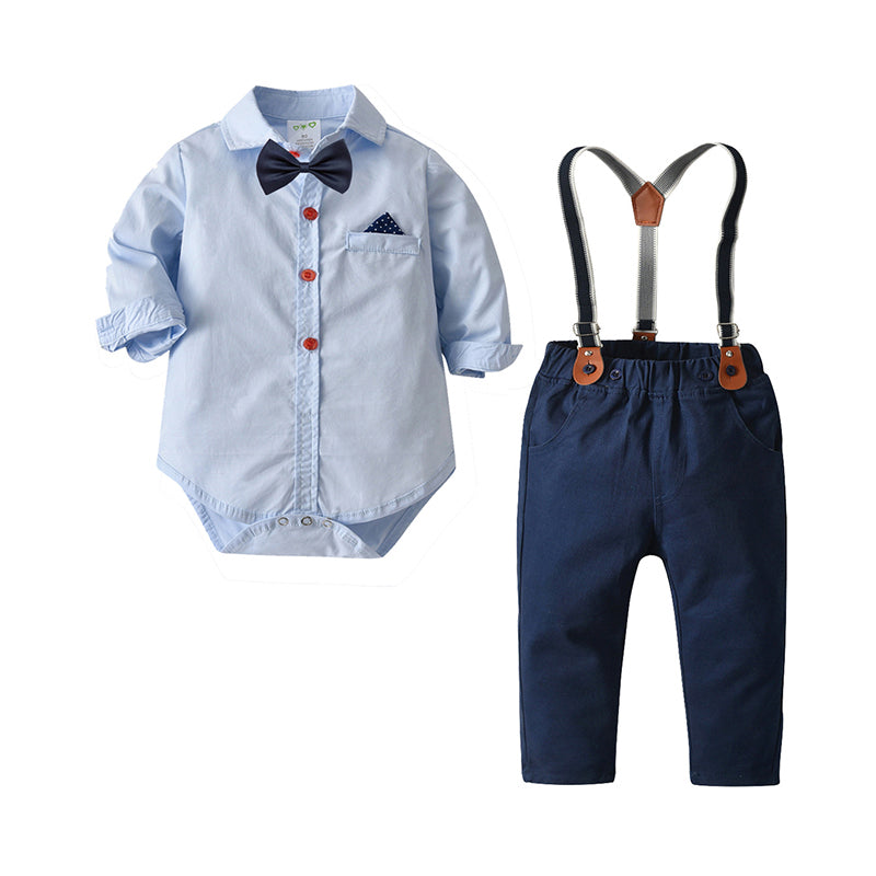 2 Pieces Set Baby Boys Birthday Party Bow Rompers And Solid Color Jumpsuits Wholesale 21110943