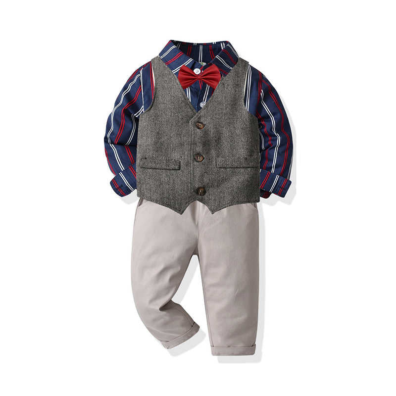 3 Pieces Set Baby Kid Boys Striped Bow Shirts Vests Waistcoats And Suits Trousers Wholesale 211109430