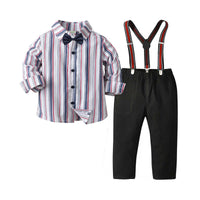 Load image into Gallery viewer, 2 Pieces Set Baby Kid Boys Dressy Striped Bow Shirts And Suits Trousers Wholesale 211109433
