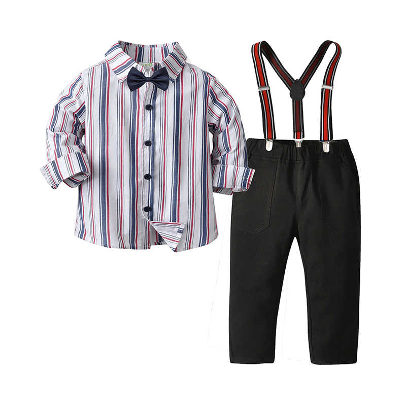 2 Pieces Set Baby Kid Boys Dressy Striped Bow Shirts And Suits Trousers Wholesale 211109433
