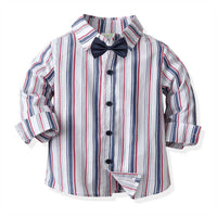 Load image into Gallery viewer, 2 Pieces Set Baby Kid Boys Dressy Striped Bow Shirts And Suits Trousers Wholesale 211109433
