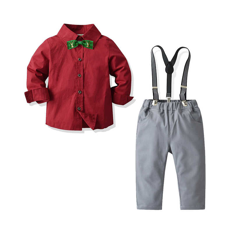 2 Pieces Set Baby Kid Boys Dressy Solid Color Bow Shirts And Suits Trousers Wholesale 211109434