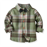 Load image into Gallery viewer, 2 Pieces Set Baby Kid Boys Dressy Checked Bow Shirts And Pants Suits Wholesale 211109437
