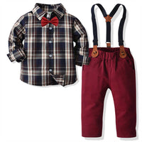 Load image into Gallery viewer, 2 Pieces Set Baby Kid Boys Checked Bow Shirts And Pants Suits Wholesale 211109438
