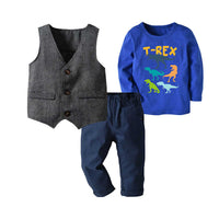 Load image into Gallery viewer, 3 Pieces Set Baby Kid Boys Letters Dinosaur Print Tops Striped Vests Waistcoats And Pants Wholesale 211109439
