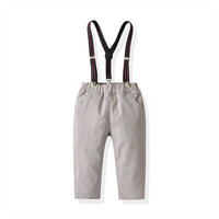 Load image into Gallery viewer, 2 Pieces Set Baby Kid Boys Birthday Party Checked Bow Shirts And Solid Color Jumpsuits Wholesale 211109444
