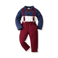 Load image into Gallery viewer, 2 Pieces Set Baby Kid Boys Birthday Party Color-blocking Bow Shirts And Solid Color Pants Wholesale 211109446
