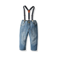 Load image into Gallery viewer, 2 Pieces Set Baby Kid Boys Birthday Party Checked Bow Shirts And Solid Color Jumpsuits Wholesale 21110945
